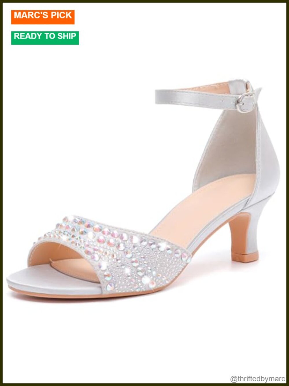 Women's Rhinestone Kitten Heel Ankle Strap Open Toe Dress Sandals